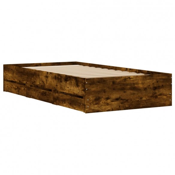 Cadre de lit et tiroirs chêne fumé 90x190 cm bois d'ingénierie