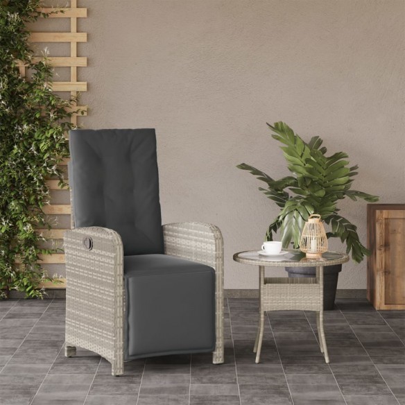 Chaise inclinable de jardin avec repose-pied gris clair rotin