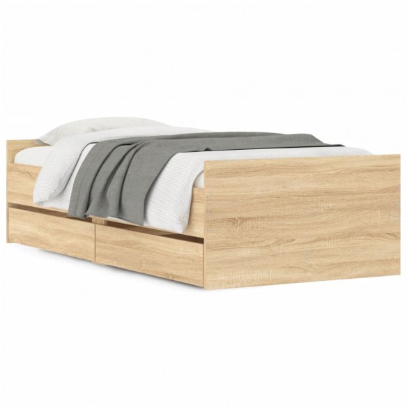 Cadre de lit avec tiroirs chêne sonoma 75x190 cm