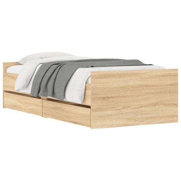 Cadre de lit avec tiroirs chêne sonoma 75x190 cm