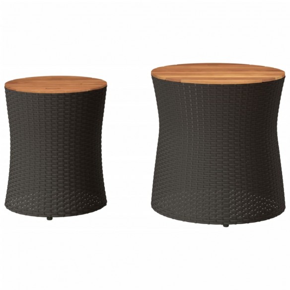 Tables d'appoint de jardin 2 pcs dessus en bois noir poly rotin