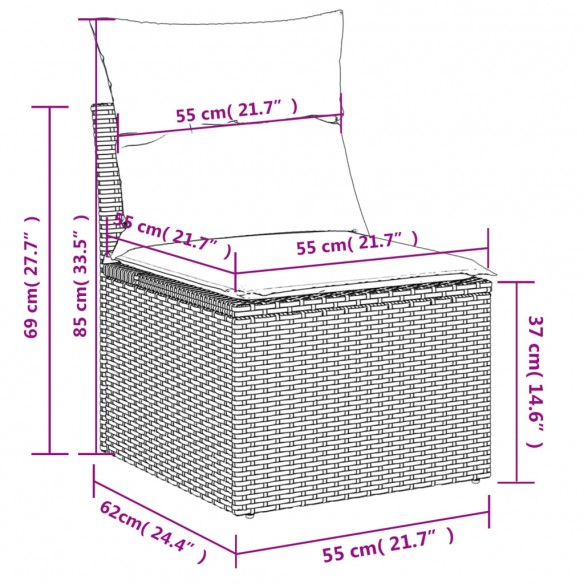 Canapé de jardin sans accoudoirs coussins brun résine tressée