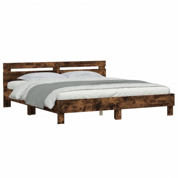 Cadre de lit avec tête de lit chêne fumé 180x200 cm