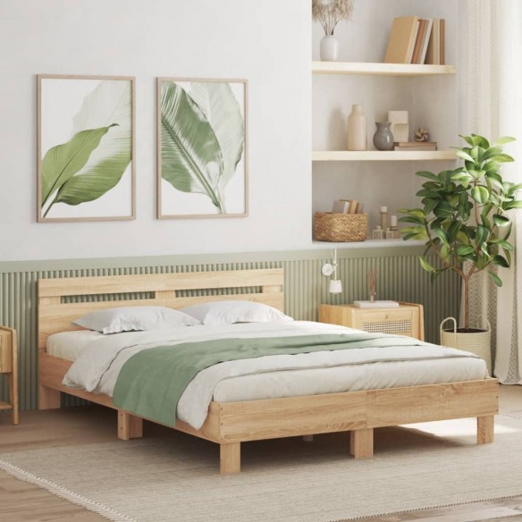Cadre de lit avec tête de lit chêne sonoma 140x200 cm