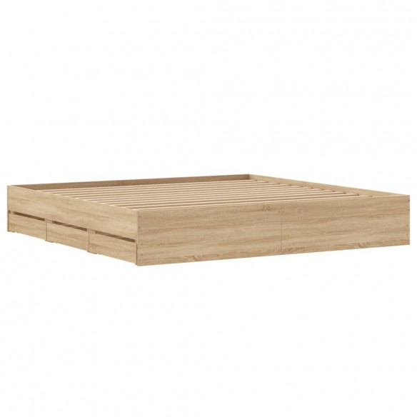 Cadre de lit à tiroirs chêne sonoma 160x200cm bois d'ingénierie