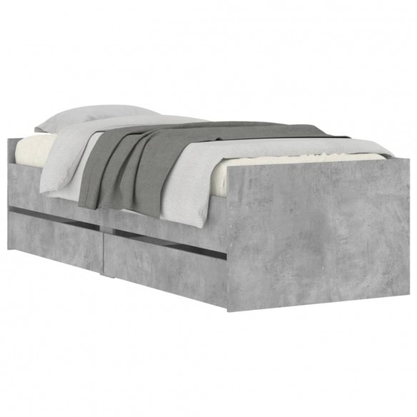 Cadre de lit avec tiroirs gris béton 90x190 cm