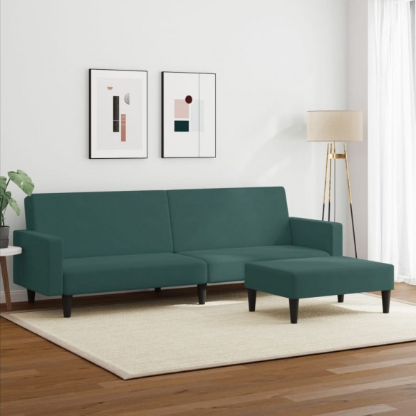 Canapé-lit à 2 places avec repose-pied vert foncé velours