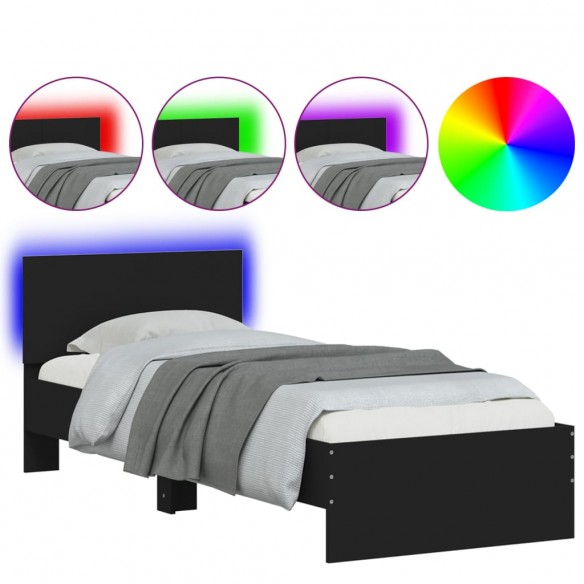 Cadre de lit avec tête de lit et lumières LED noir 75x190 cm