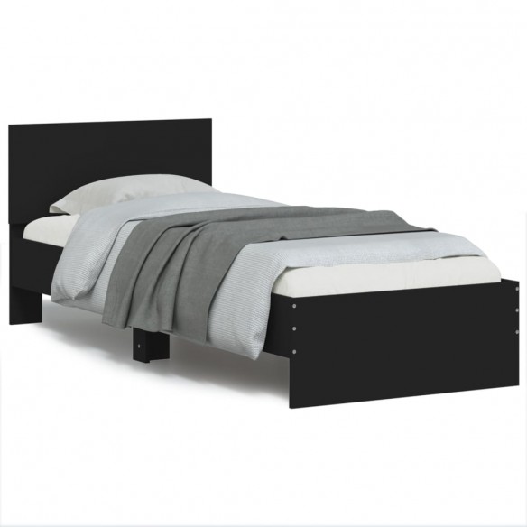 Cadre de lit avec tête de lit et lumières LED noir 90x190 cm