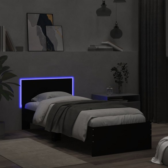 Cadre de lit avec tête de lit et lumières LED noir 90x190 cm