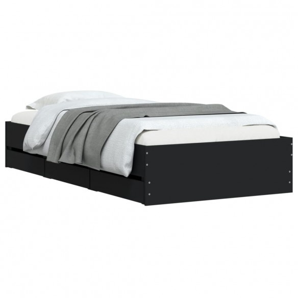 Cadre de lit avec tiroirs noir 75x190 cm bois d'ingénierie