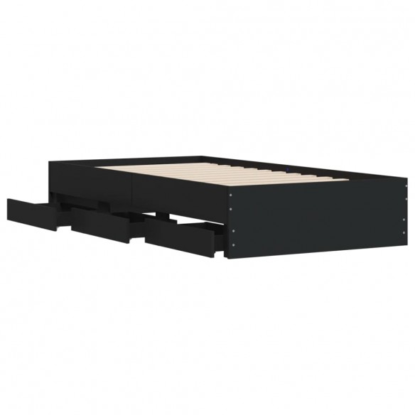 Cadre de lit avec tiroirs noir 75x190 cm bois d'ingénierie