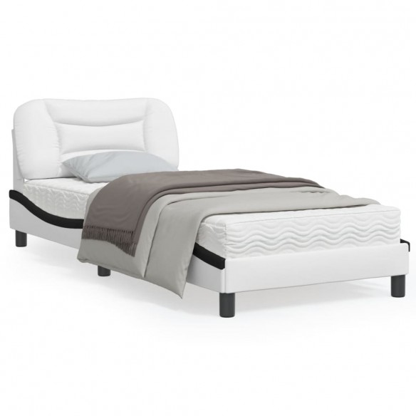 Cadre de lit avec tête de lit blanc et noir 90x190cm similicuir