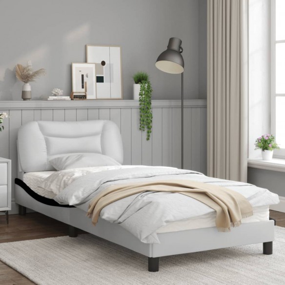Cadre de lit avec tête de lit blanc et noir 90x190cm similicuir