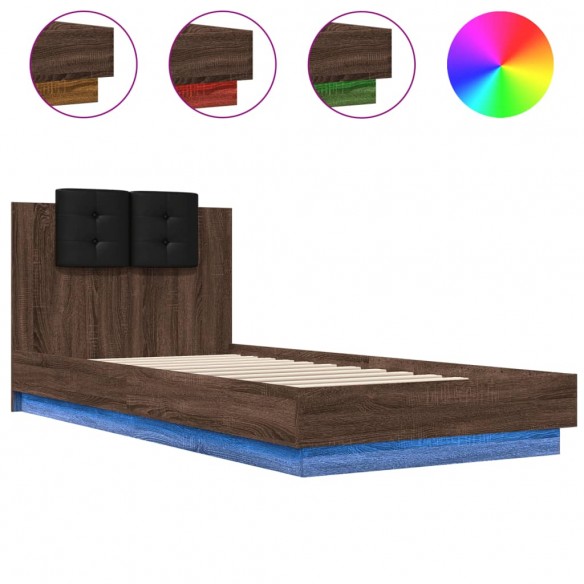 Cadre de lit tête de lit et lumières LED chêne marron 100x200cm