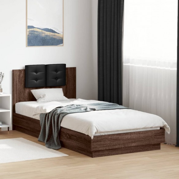 Cadre de lit tête de lit et lumières LED chêne marron 100x200cm