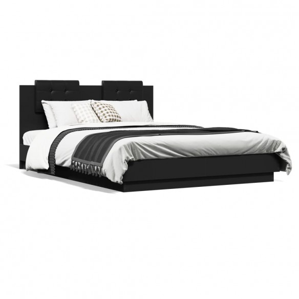 Cadre de lit avec tête de lit et lumières LED noir 120x200 cm