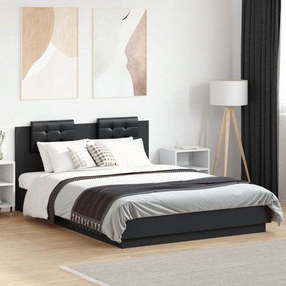 Cadre de lit avec tête de lit et lumières LED noir 140x200 cm