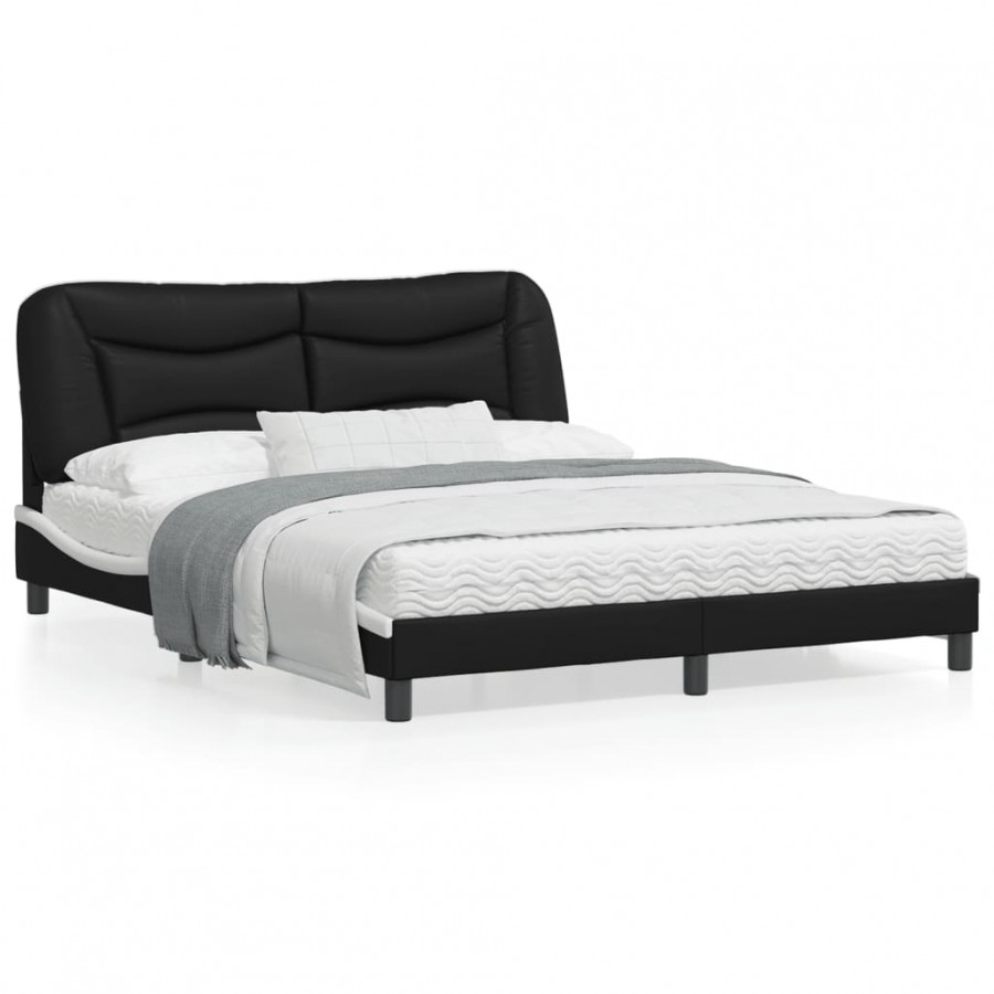 Cadre de lit et tête de lit noir et blanc 160x200 cm similicuir
