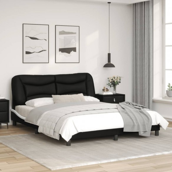 Cadre de lit et tête de lit noir et blanc 160x200 cm similicuir