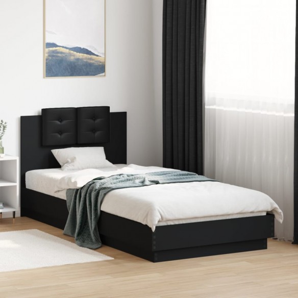 Cadre de lit avec tête de lit et lumières LED noir 90x200 cm