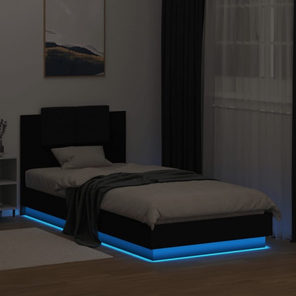 Cadre de lit avec tête de lit et lumières LED noir 90x200 cm
