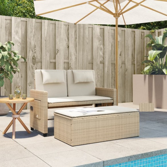 Banc inclinable de jardin avec coussins beige résine tressée