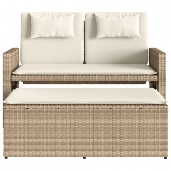 Banc inclinable de jardin avec coussins beige résine tressée