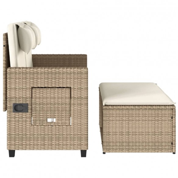 Banc inclinable de jardin avec coussins beige résine tressée