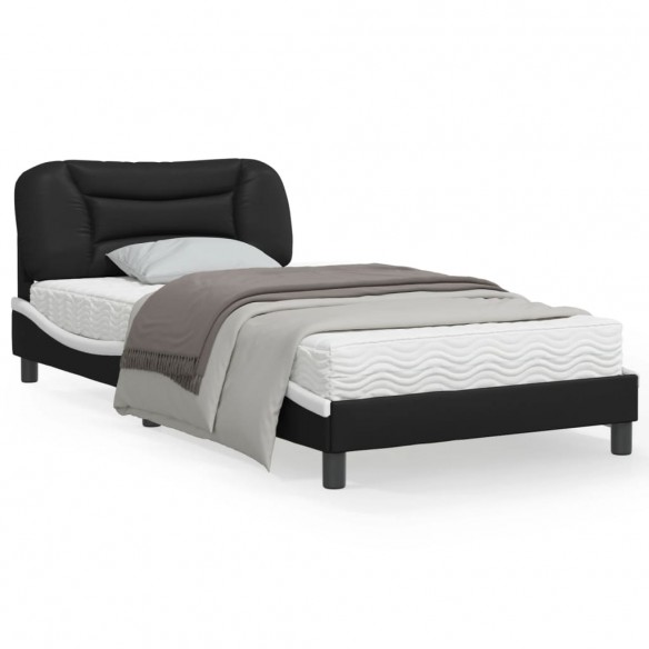 Cadre de lit et tête de lit noir et blanc 100x200 cm similicuir