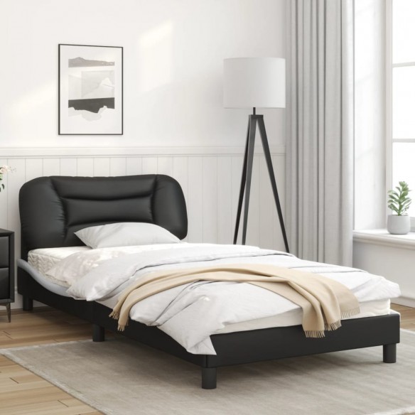 Cadre de lit et tête de lit noir et blanc 100x200 cm similicuir