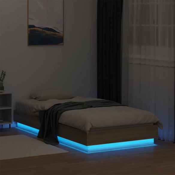 Cadre de lit avec lumières LED chêne sonoma 90x190 cm