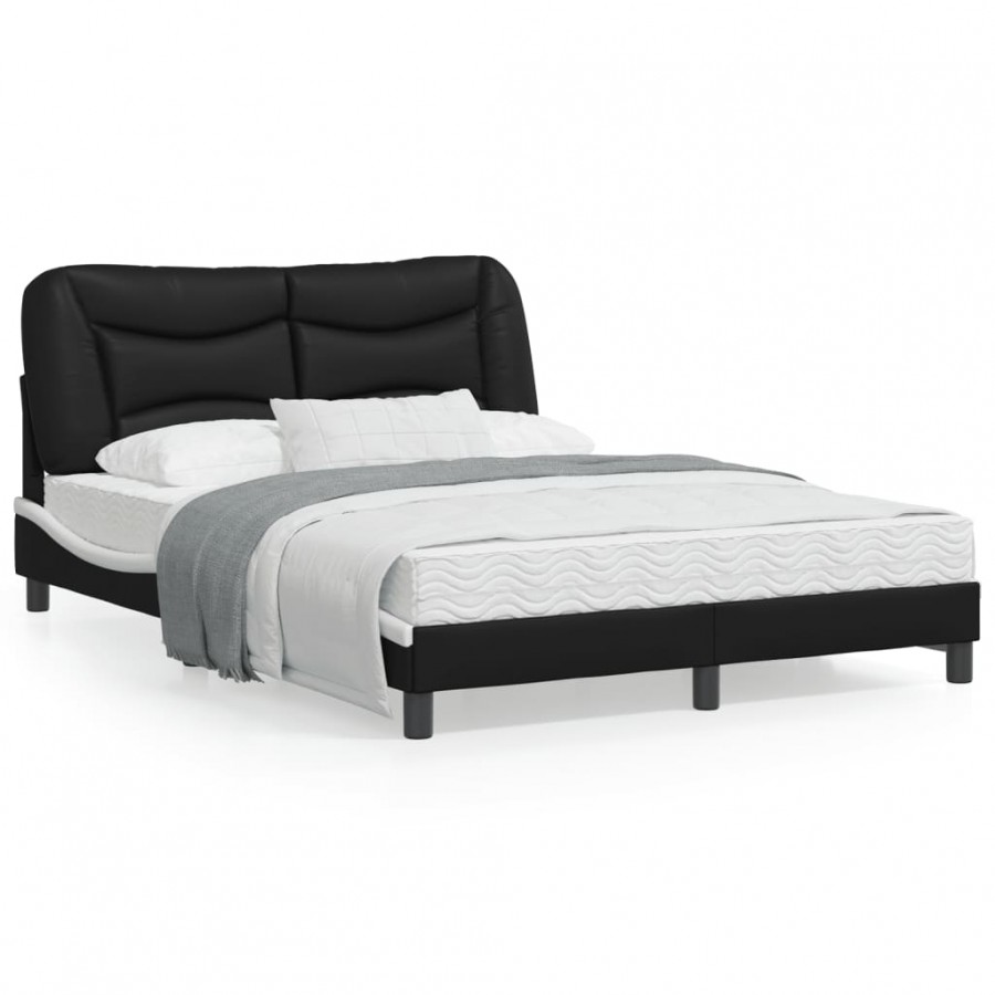 Cadre de lit et tête de lit noir et blanc 140x190 cm similicuir