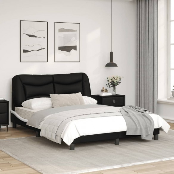 Cadre de lit et tête de lit noir et blanc 140x190 cm similicuir