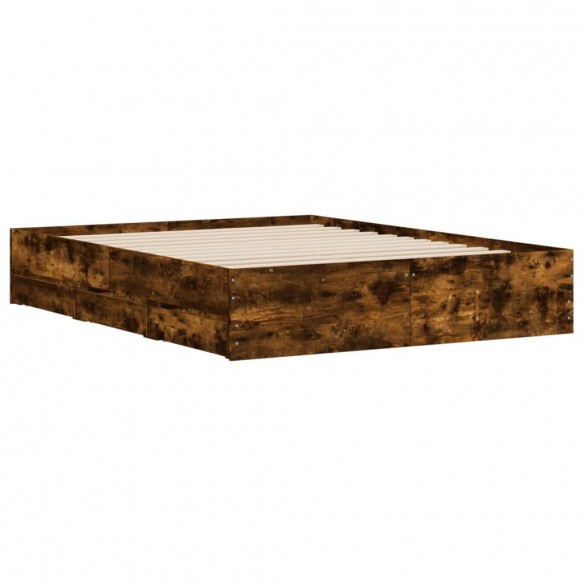 Cadre de lit à tiroirs chêne fumé 140x200 cm bois d'ingénierie