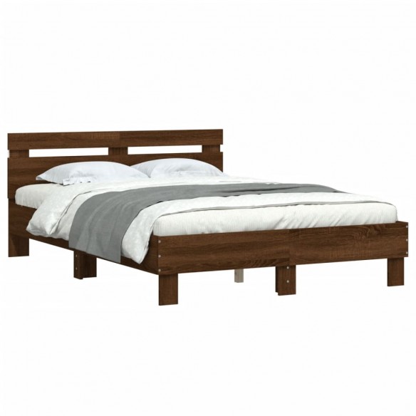 Cadre de lit avec tête de lit et LED chêne marron 135x190 cm