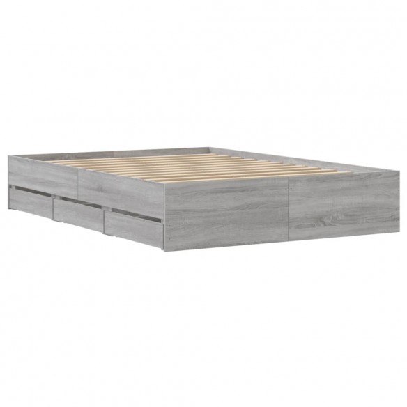 Cadre de lit et tiroirs sonoma gris 135x190 cm bois ingénierie