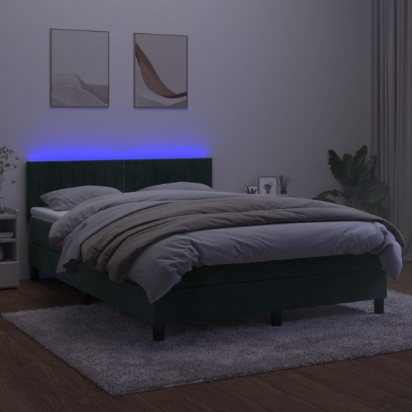 Sommier à lattes de lit avec matelas LED Vert foncé 140x200 cm