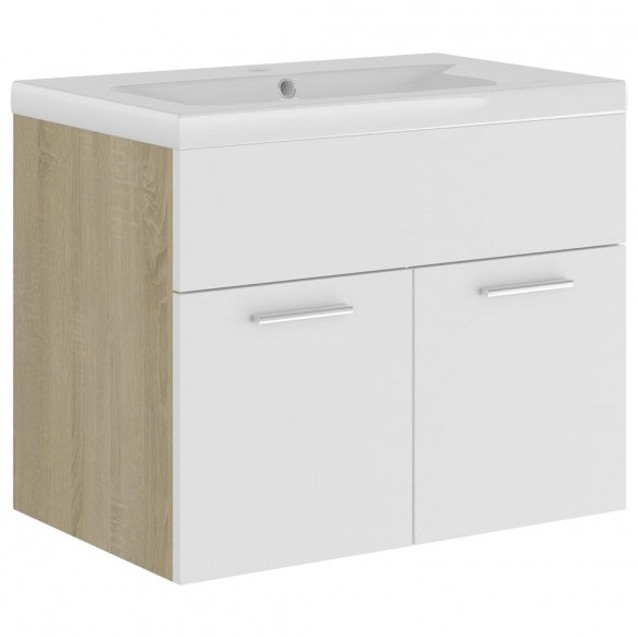 Armoire d'évier et lavabo intégré Blanc/chêne sonoma Aggloméré