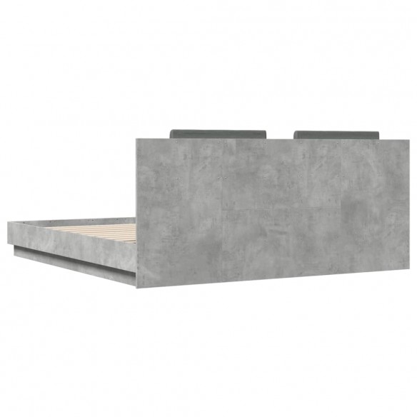 Cadre de lit tête de lit et lumières LED gris béton 200x200 cm