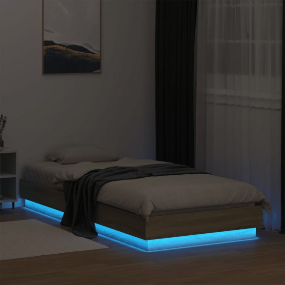 Cadre de lit avec lumières LED chêne sonoma 90x200 cm