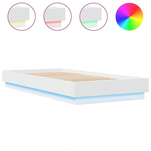 Cadre de lit avec lumières LED blanc 90x200 cm