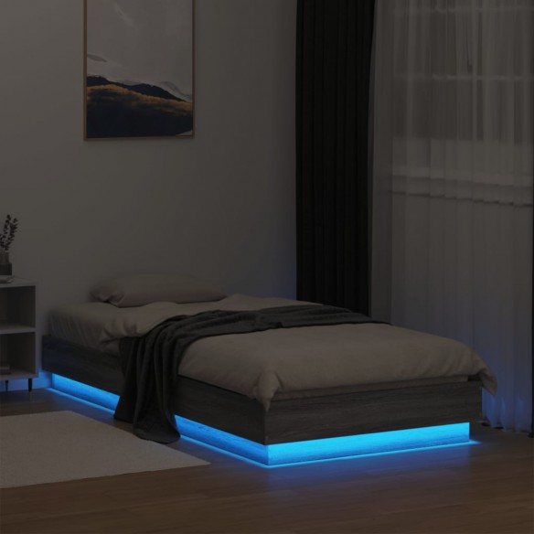 Cadre de lit avec lumières LED sonoma gris 75x190 cm