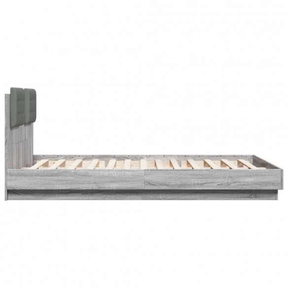 Cadre de lit tête de lit et lumières LED sonoma gris 150x200 cm