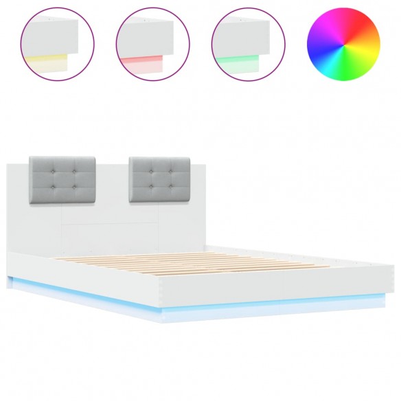 Cadre de lit avec tête de lit et lumières LED blanc 120x200 cm