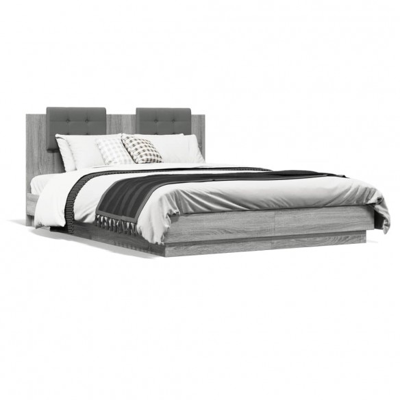 Cadre de lit tête de lit et lumières LED sonoma gris 140x200 cm