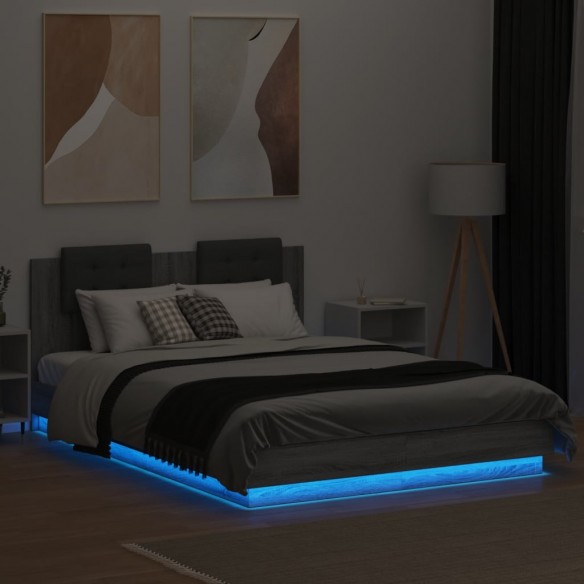 Cadre de lit tête de lit et lumières LED sonoma gris 140x200 cm