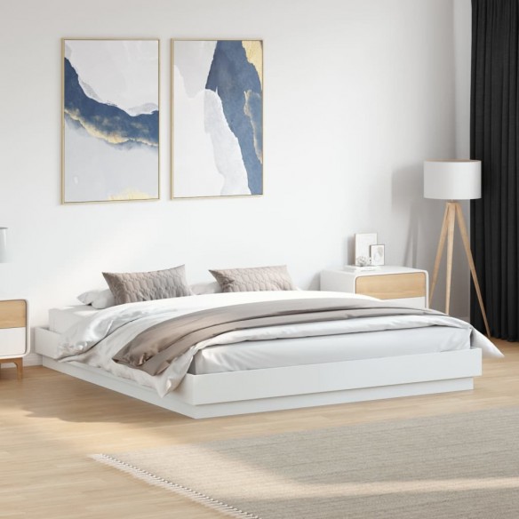 Cadre de lit avec lumières LED blanc 200x200 cm