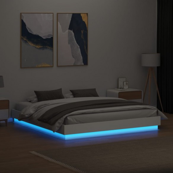 Cadre de lit avec lumières LED blanc 200x200 cm