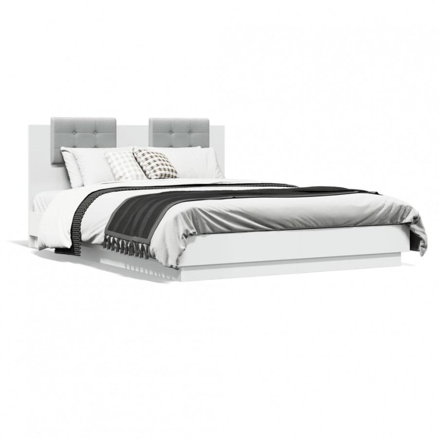 Cadre de lit avec tête de lit et lumières LED blanc 150x200 cm